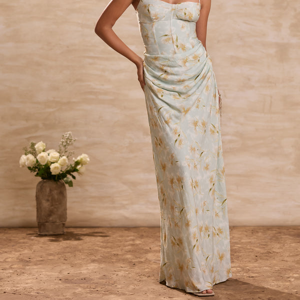 Corset Cowl Waisted Maxi Dress