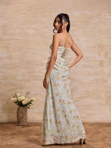 Corset Cowl Waisted Maxi Dress