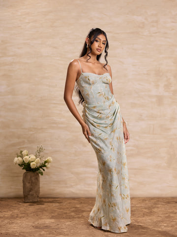 Corset Cowl Waisted Maxi Dress