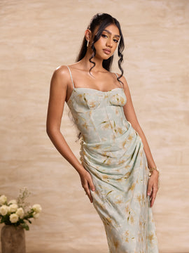 Corset Cowl Waisted Maxi Dress