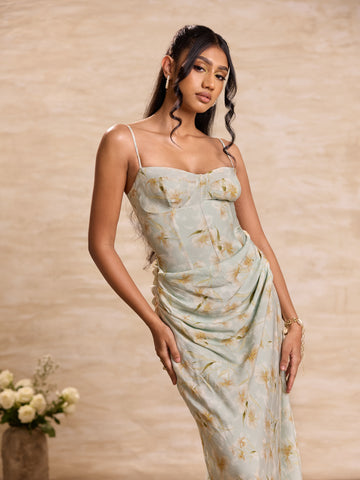 Corset Cowl Waisted Maxi Dress