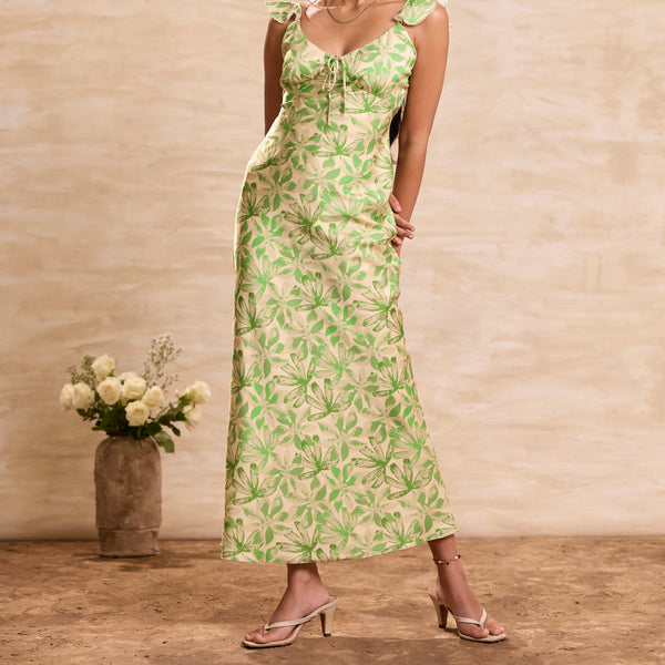 Frill Detailed Printed Maxi Dress