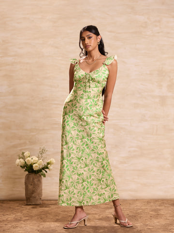 Frill Detailed Printed Maxi Dress