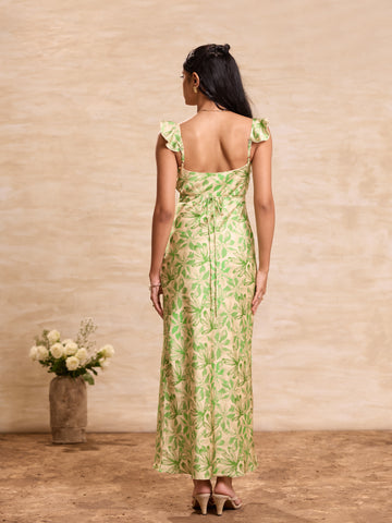 Frill Detailed Printed Maxi Dress