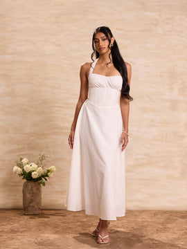 Back Neck Tie Up Bustier Gathering Maxi Dress