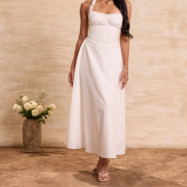 Back Neck Tie Up Bustier Gathering Maxi Dress