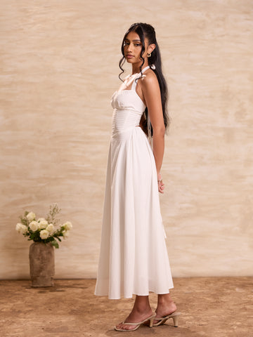 Back Neck Tie Up Bustier Gathering Maxi Dress