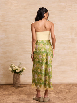 Fringe Detailed Printed Midi Skirt