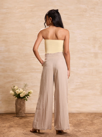 Front Pleated Tie Up Wide Leg Pant