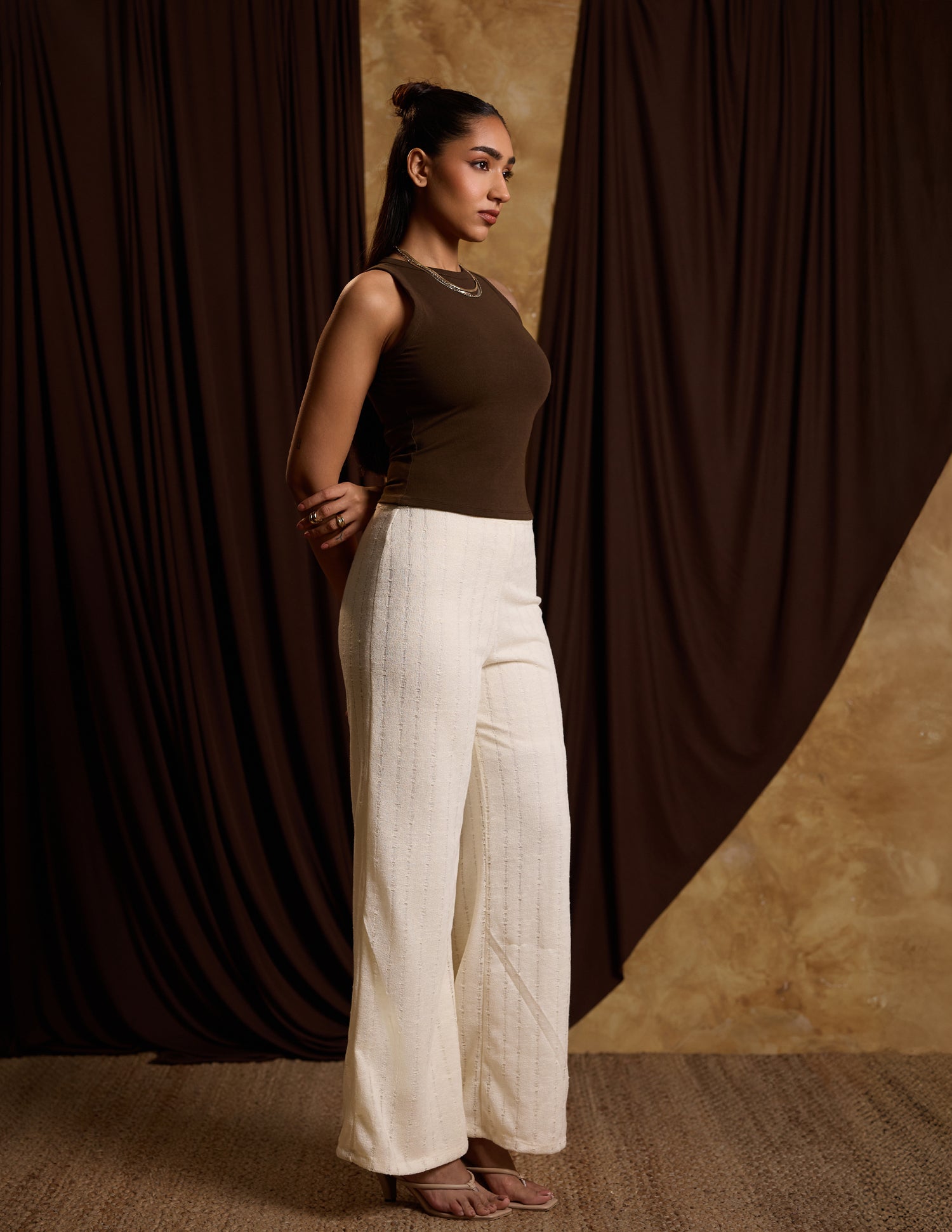 Waist Elasicated Mid Waist Crochet Pant
