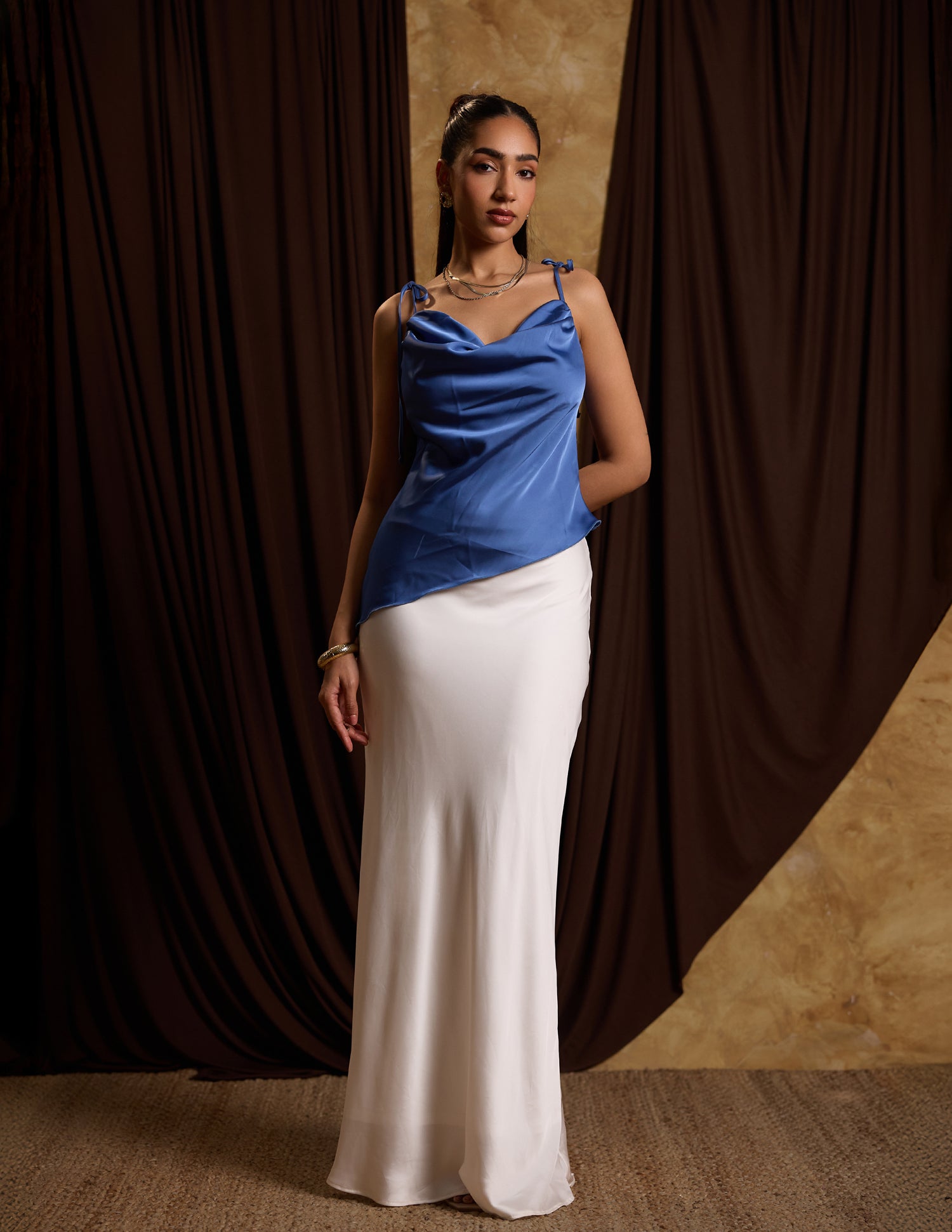 Asymetrical Hem Bustier Side Gathered Sleeveless Top