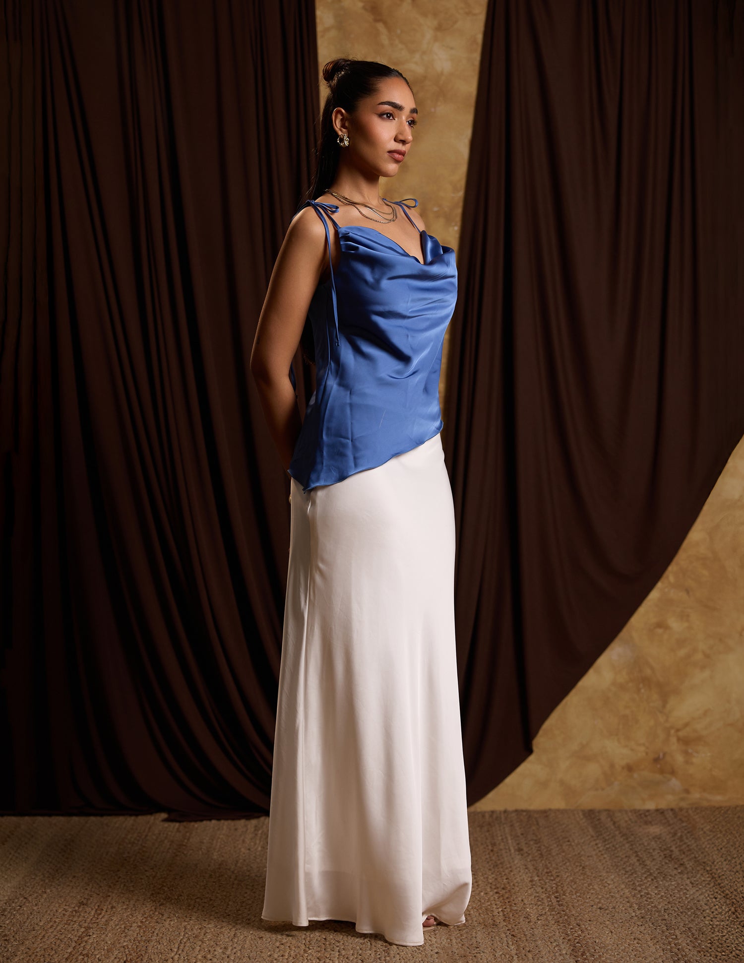 Asymetrical Hem Bustier Side Gathered Sleeveless Top