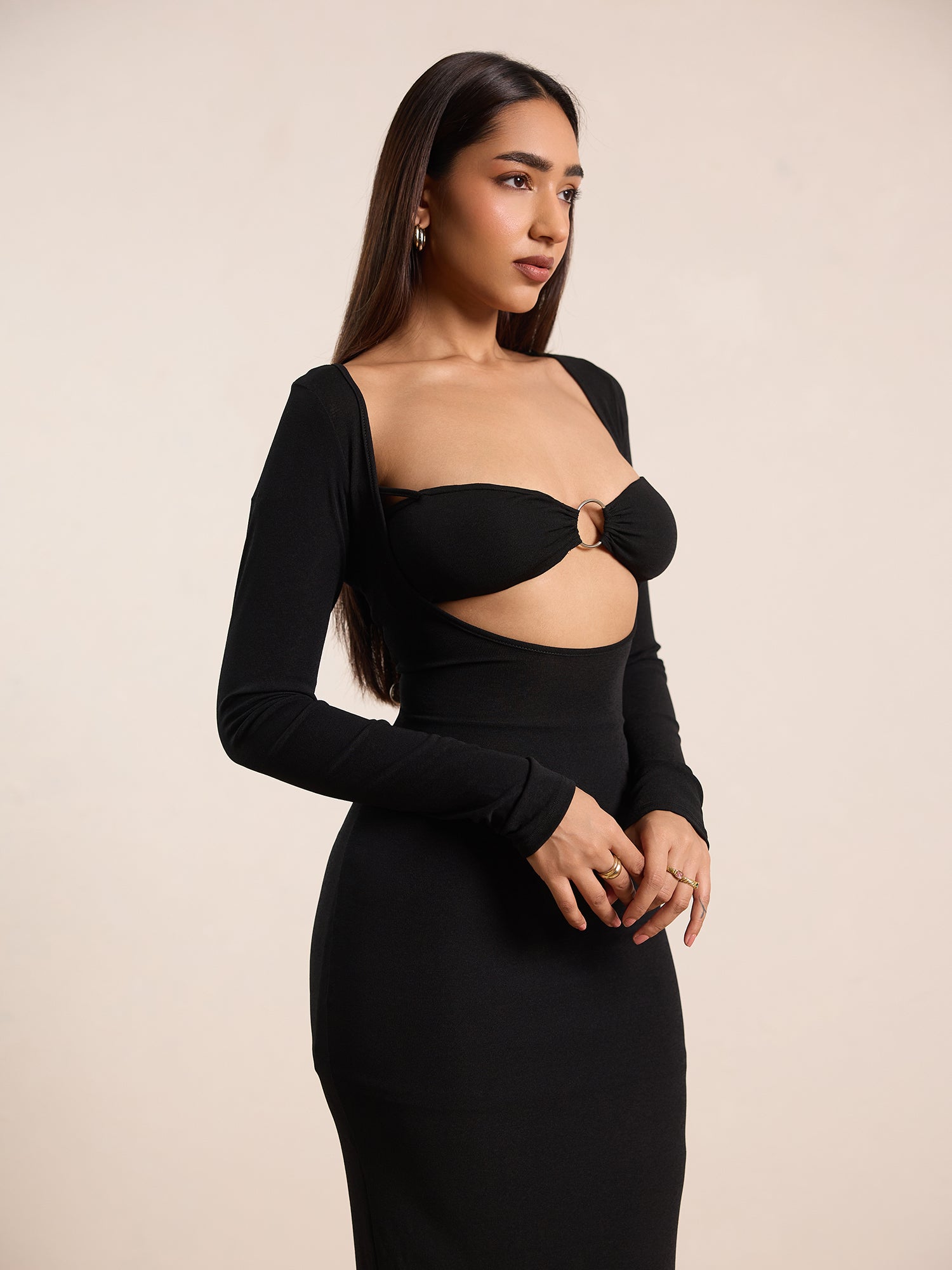 Separate Bustier Top Detailed Front Cut Out Maxi Dress