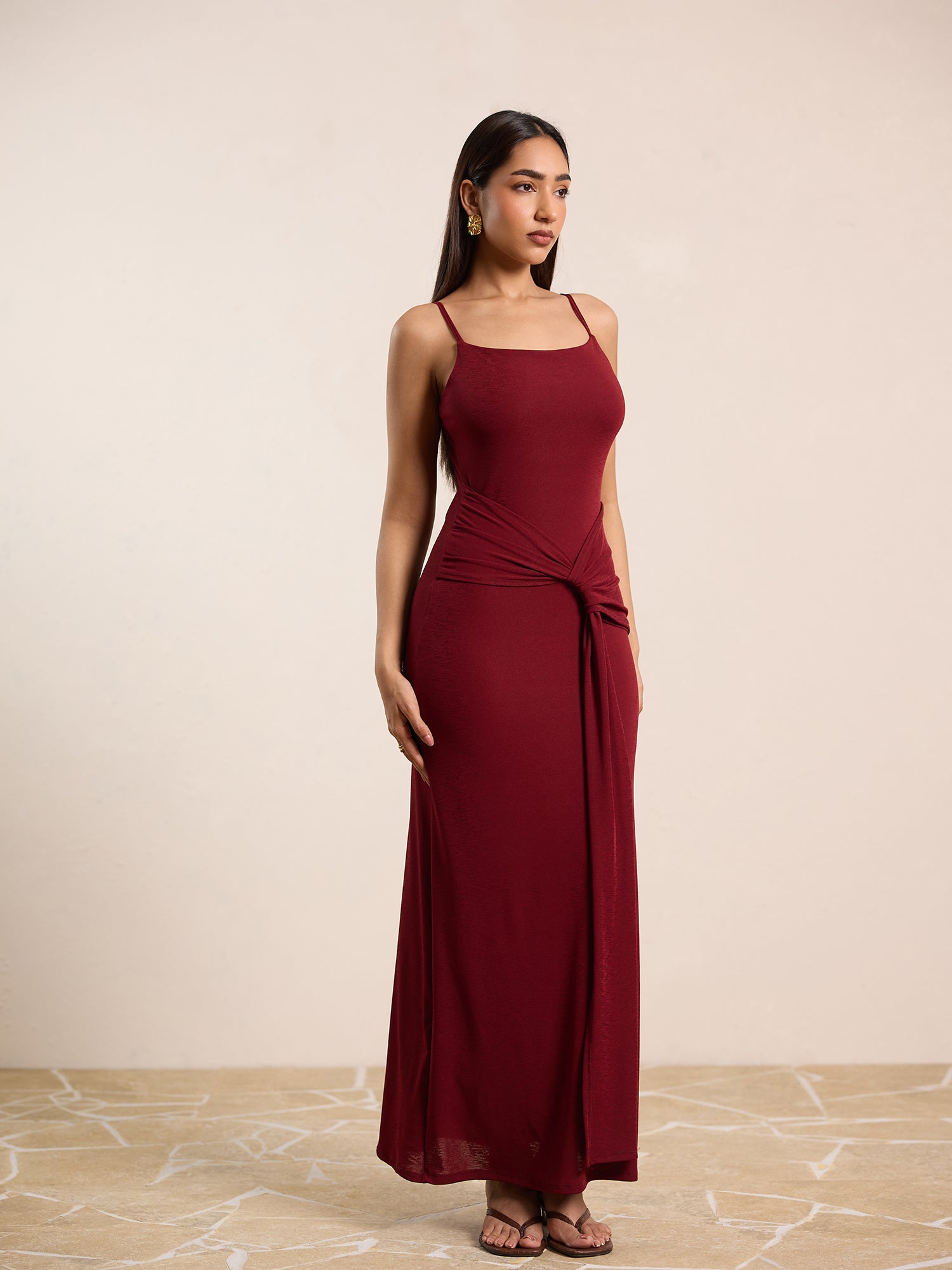 Waist Tie Up Detailed Sleeveless Maxi Dress