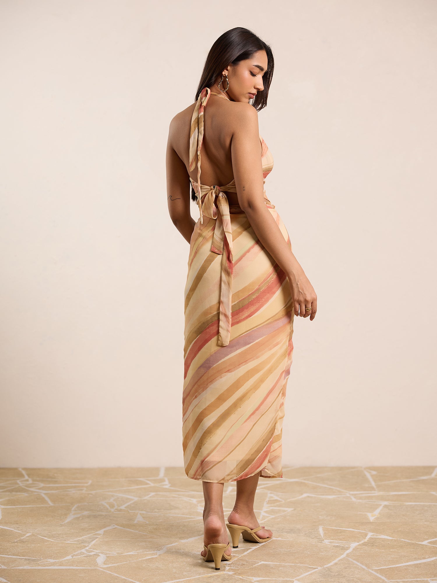 Wrap Tie Up Printed Midi Skirt