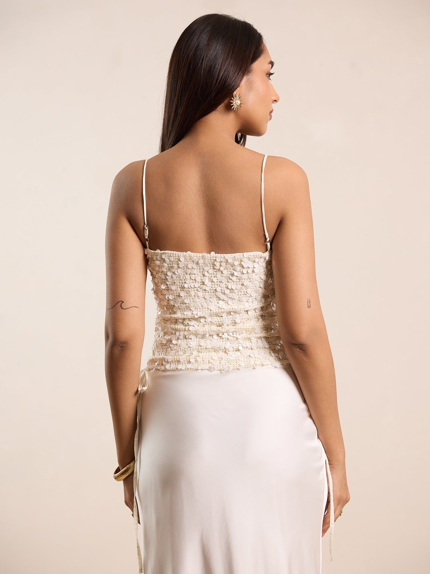 Side Tie Up Sleeveless Sequin Top