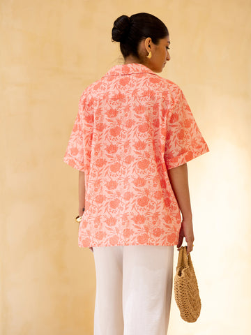 Button Down Short Sleeved Printed Top