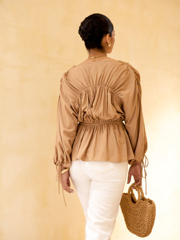 Front Tie Up Tunnel Detailed Long Sleeved Top