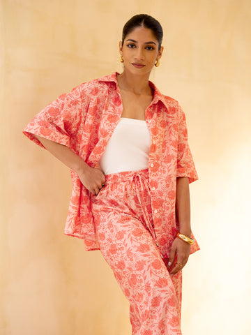 Button Down Short Sleeved Printed Top
