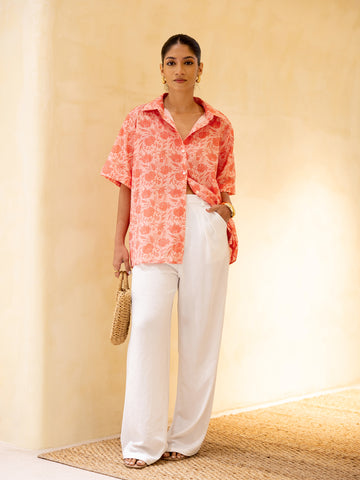 Button Down Short Sleeved Printed Top