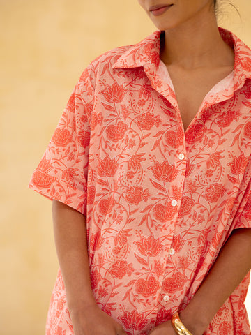 Button Down Short Sleeved Printed Top