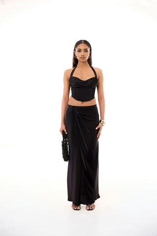 Mock Wrap Detailed Bias Maxi Skirt