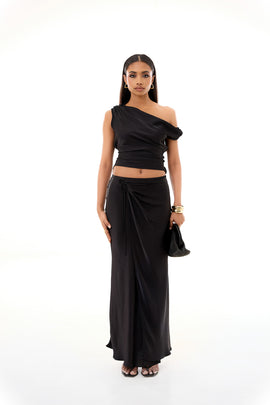 Mock Wrap Detailed Bias Maxi Skirt