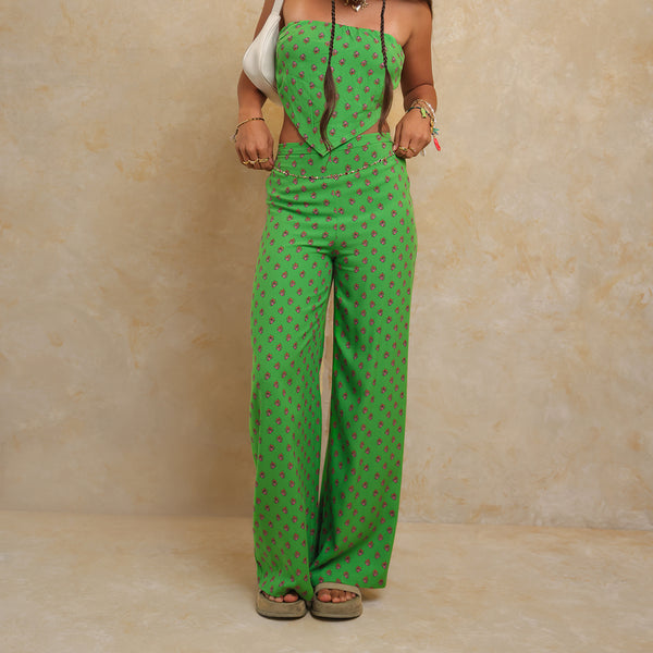 Back Elasticated Wide Leg Printed Pant