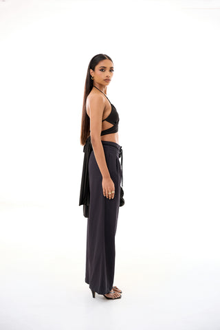 Tie Up Detailed High Waist Wide Leg Pant