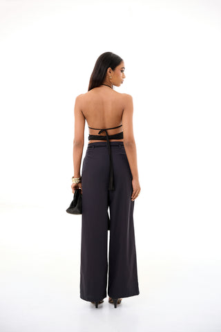 Tie Up Detailed High Waist Wide Leg Pant