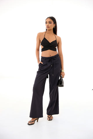 Tie Up Detailed High Waist Wide Leg Pant