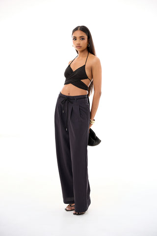 Tie Up Detailed High Waist Wide Leg Pant