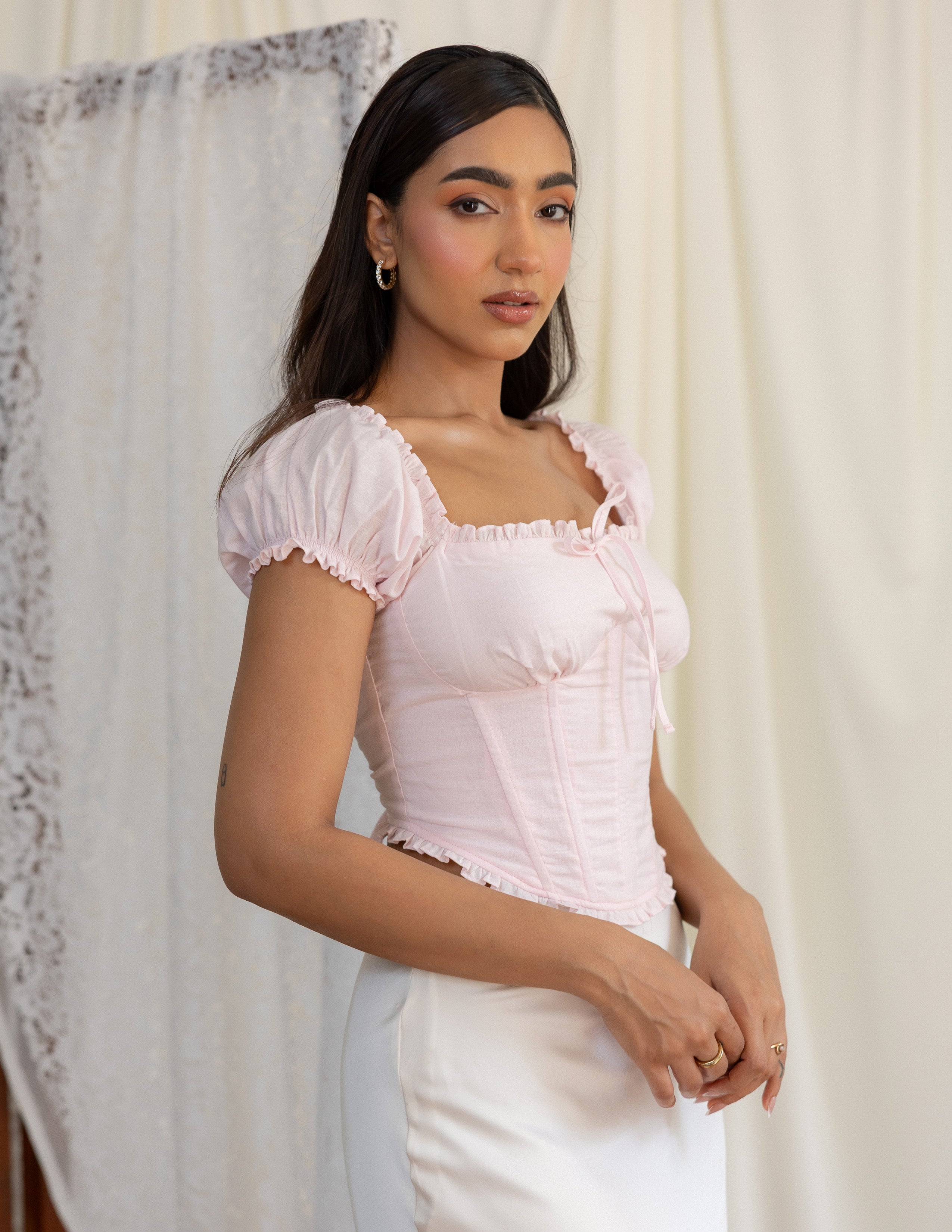 Bustier Detailed Puff Sleeve Corset Top