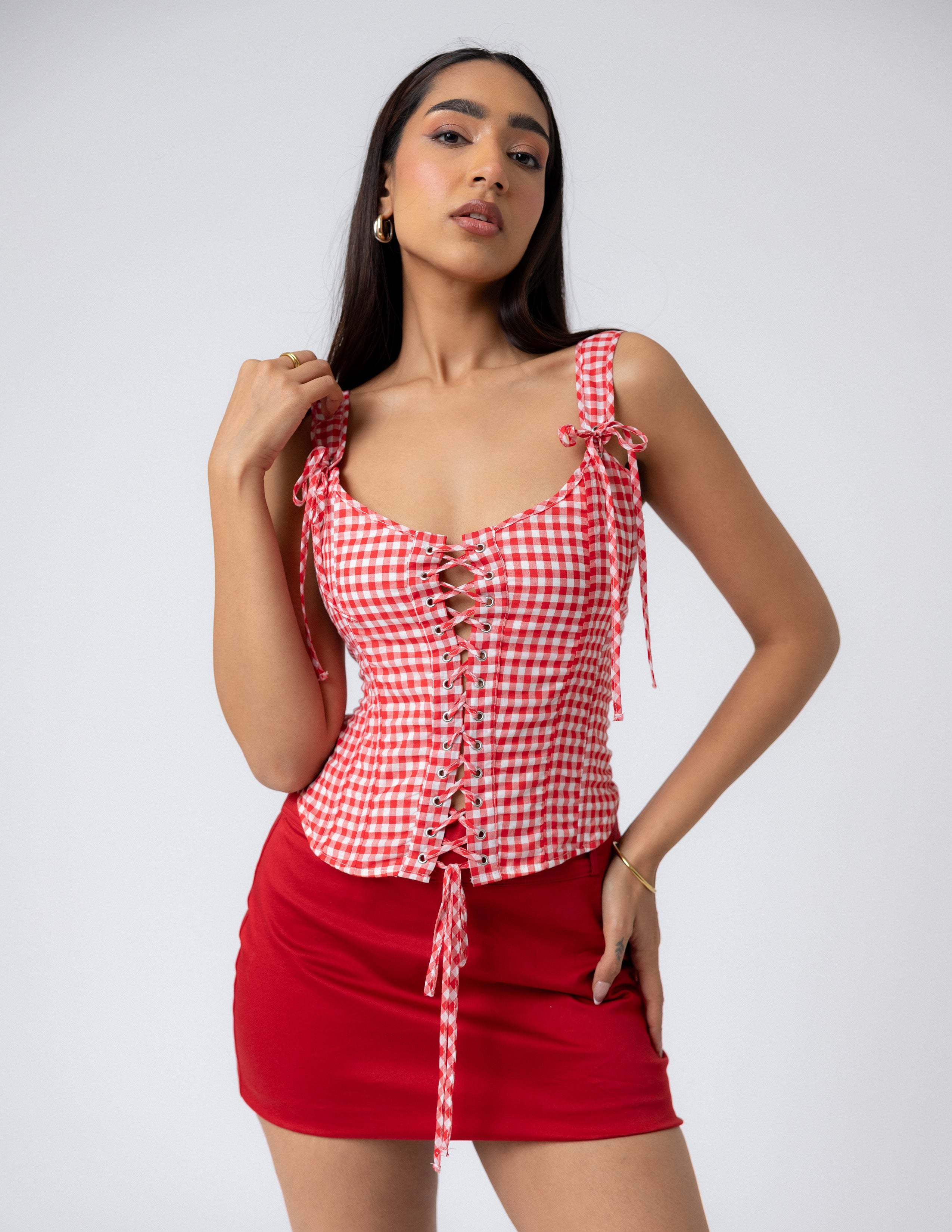 Front Tie Up Ilet Detailed Corset Top