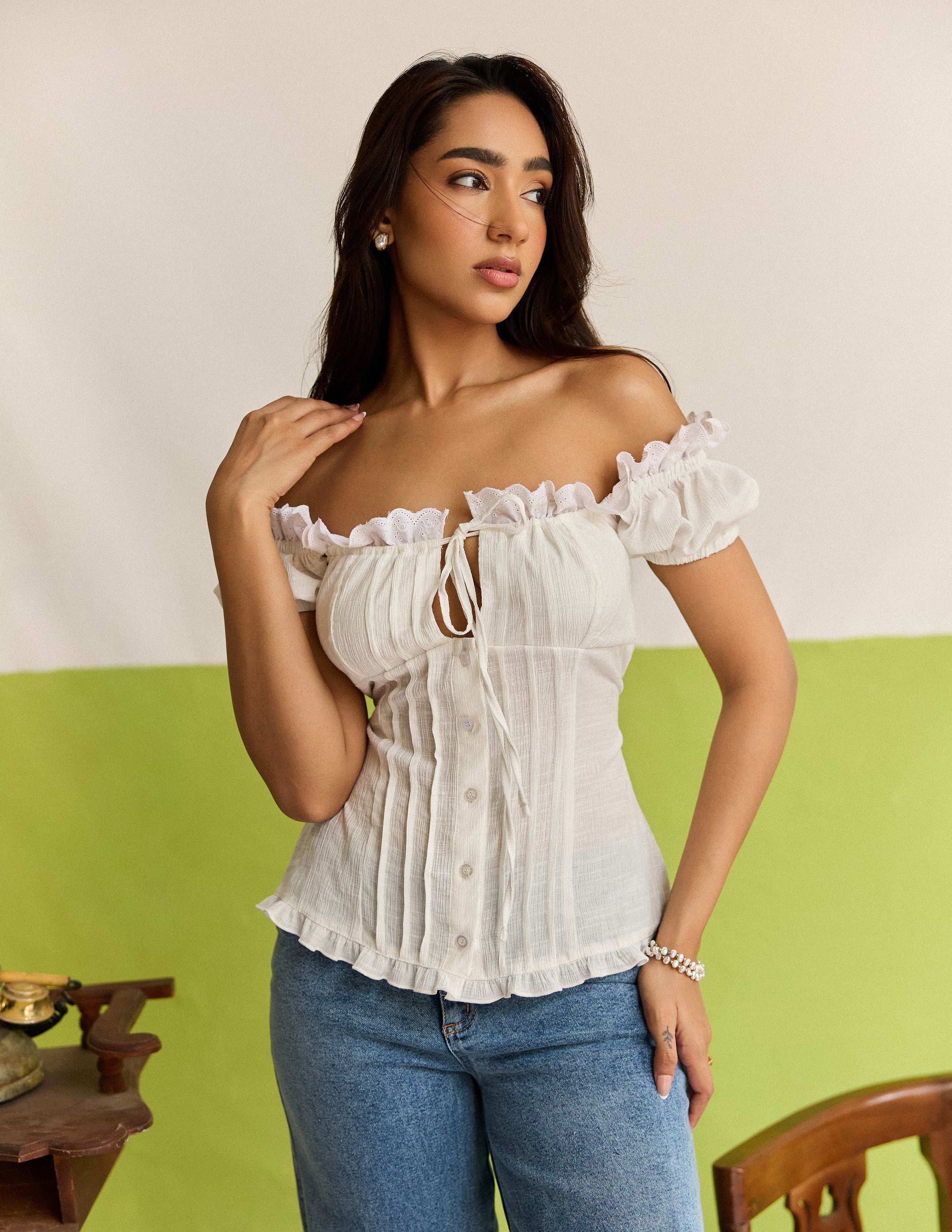 Pintuck Detail Front Tie Up Top