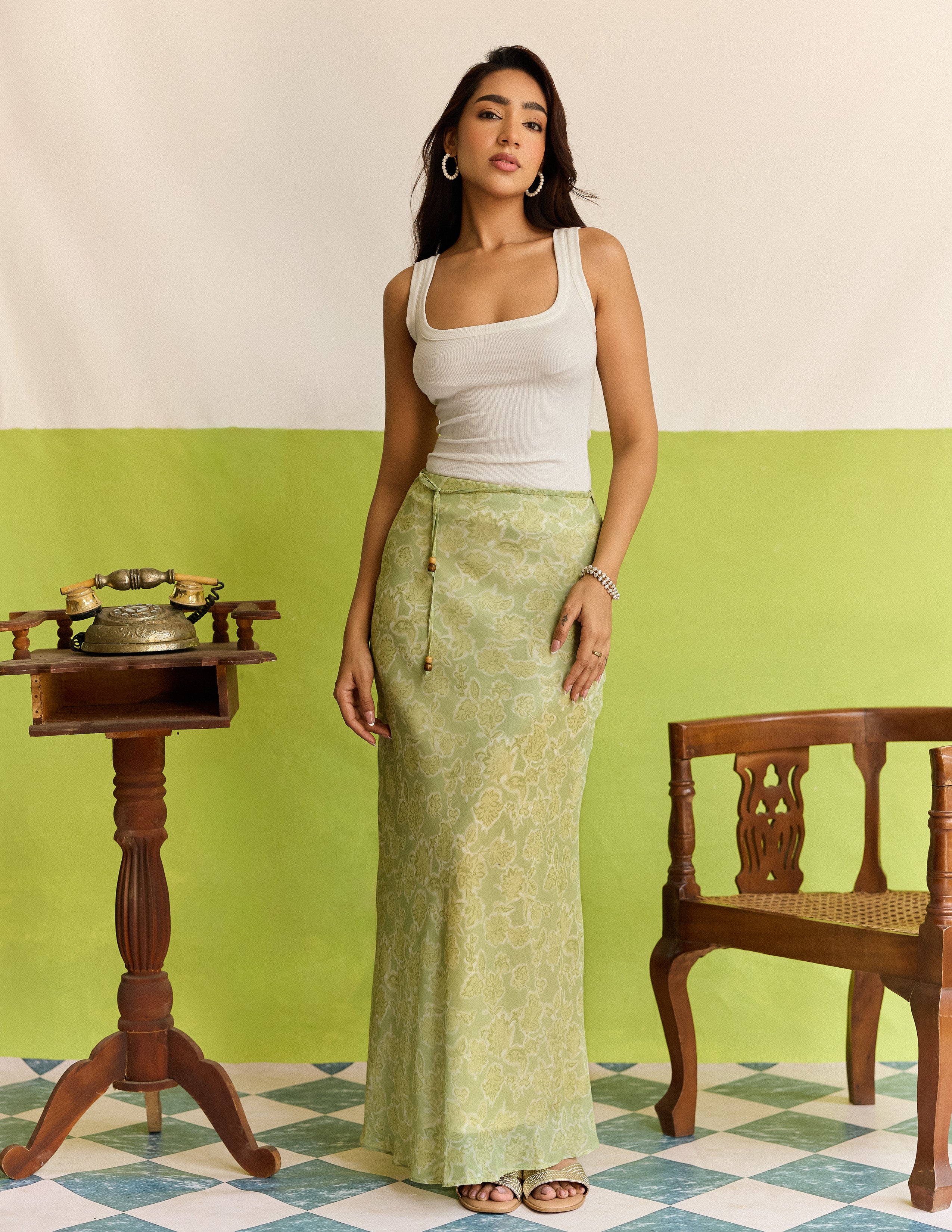 Tie Up Detail Bias Skirt