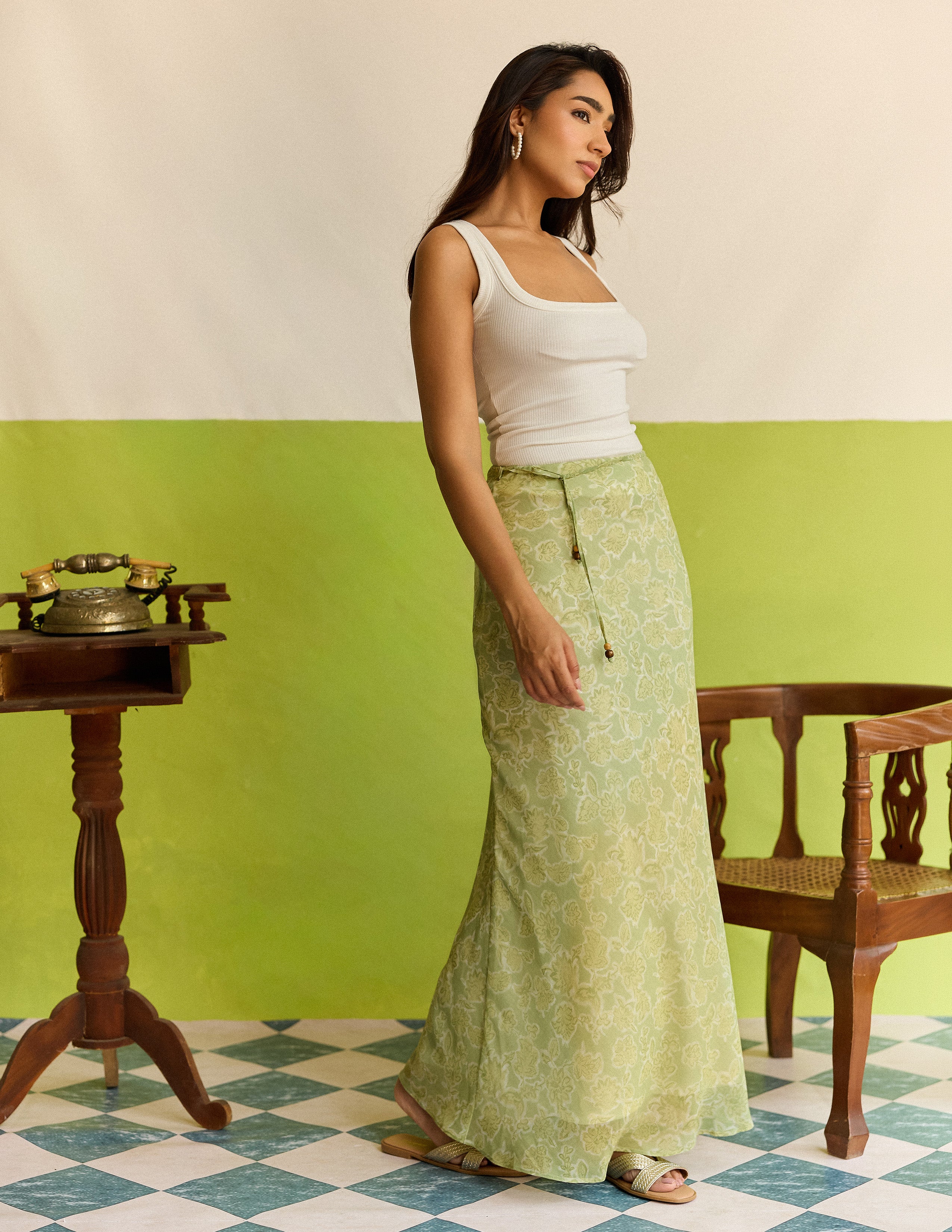 Tie Up Detail Bias Skirt
