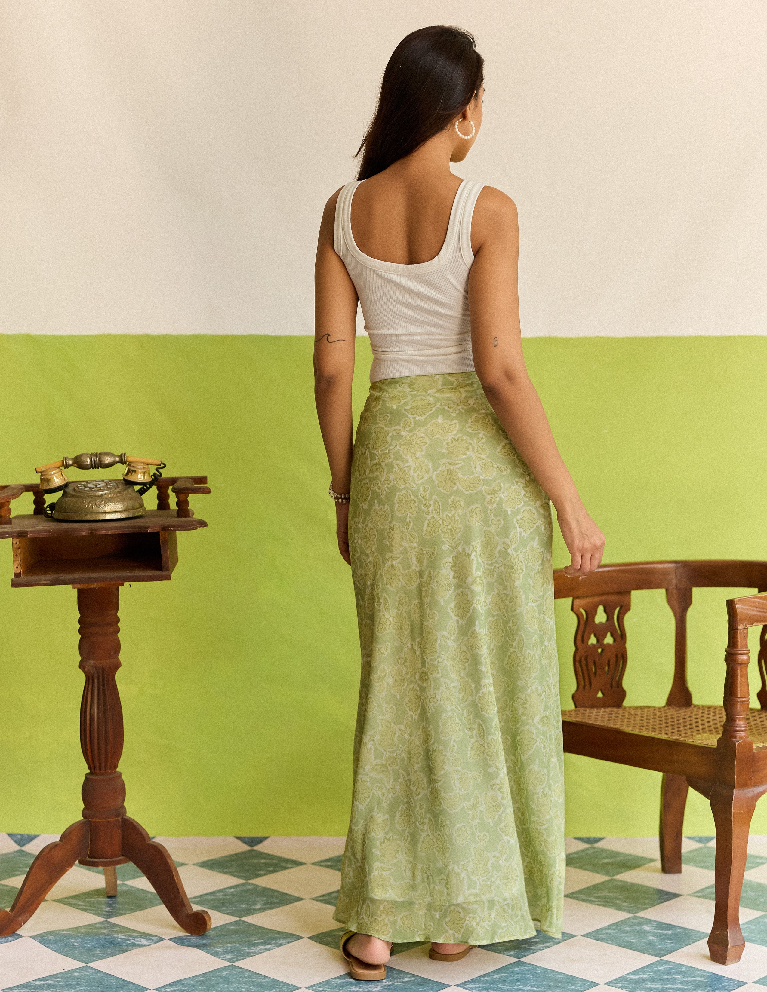 Tie Up Detail Bias Skirt