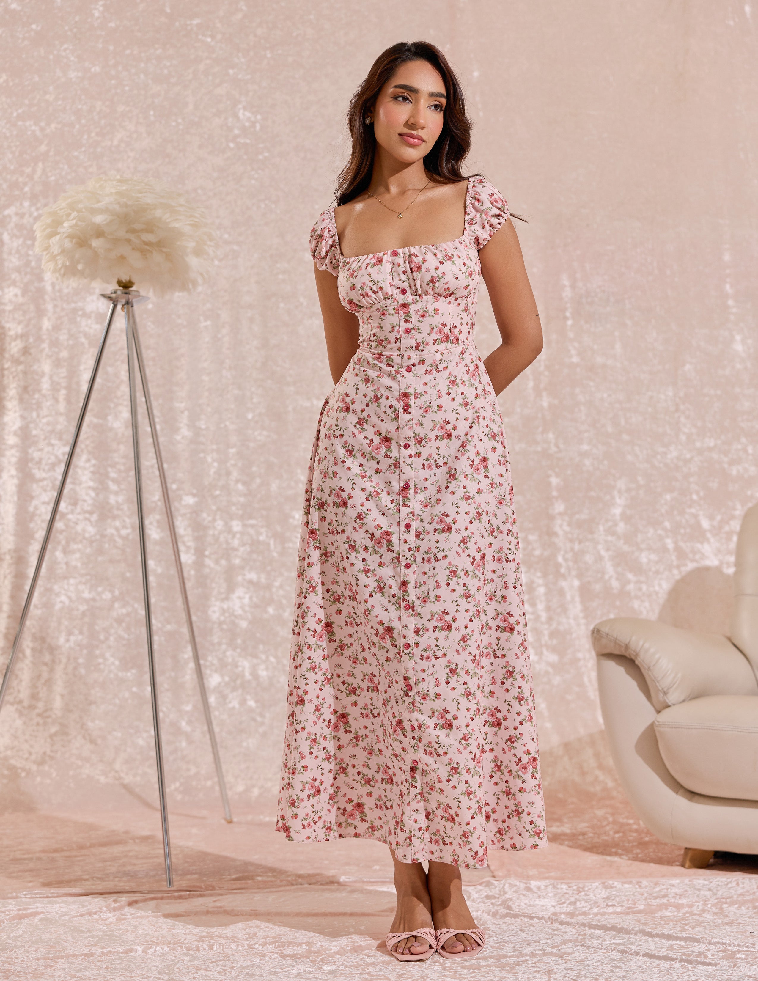 Bustier Detailed Printed Maxi Dress