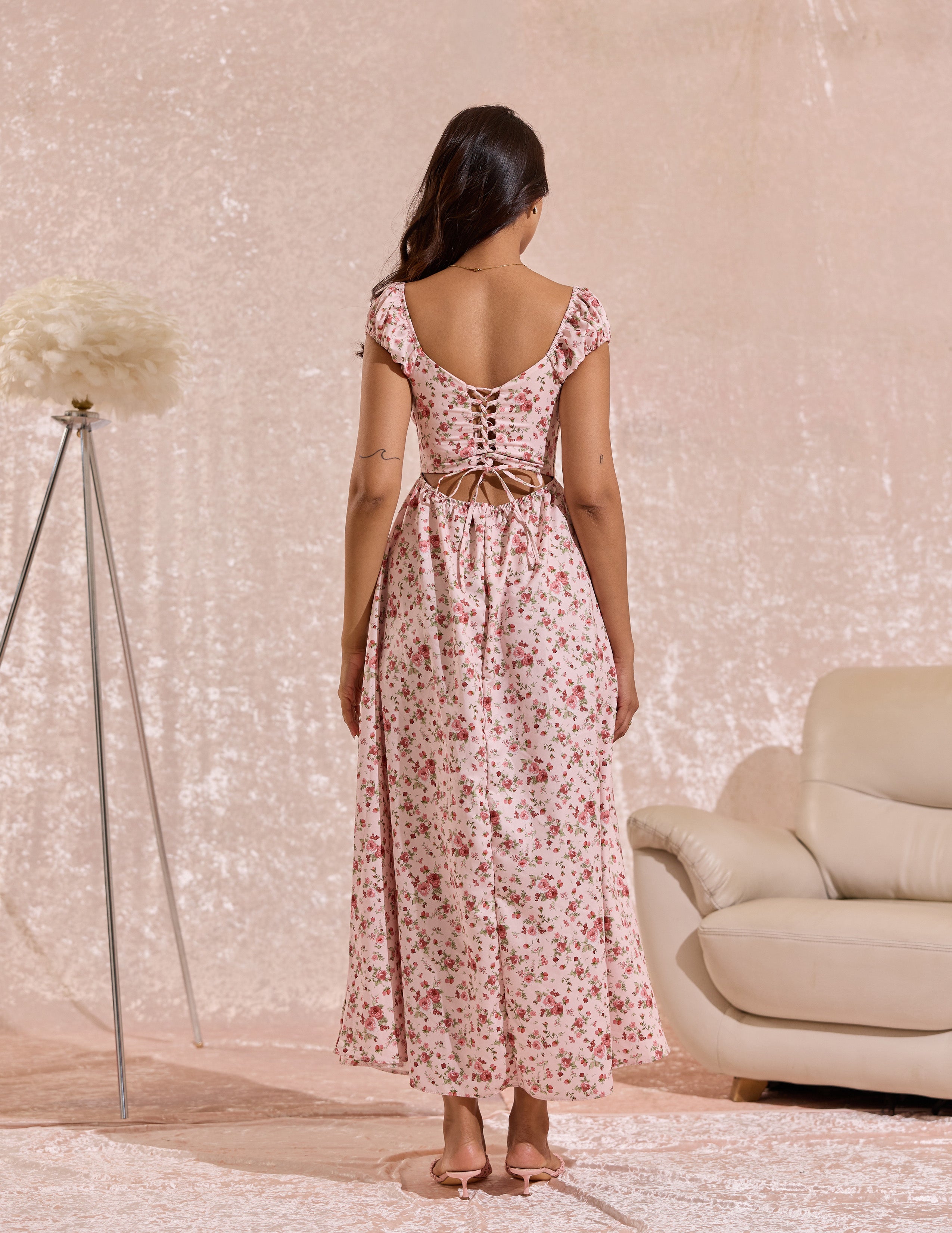 Bustier Detailed Printed Maxi Dress