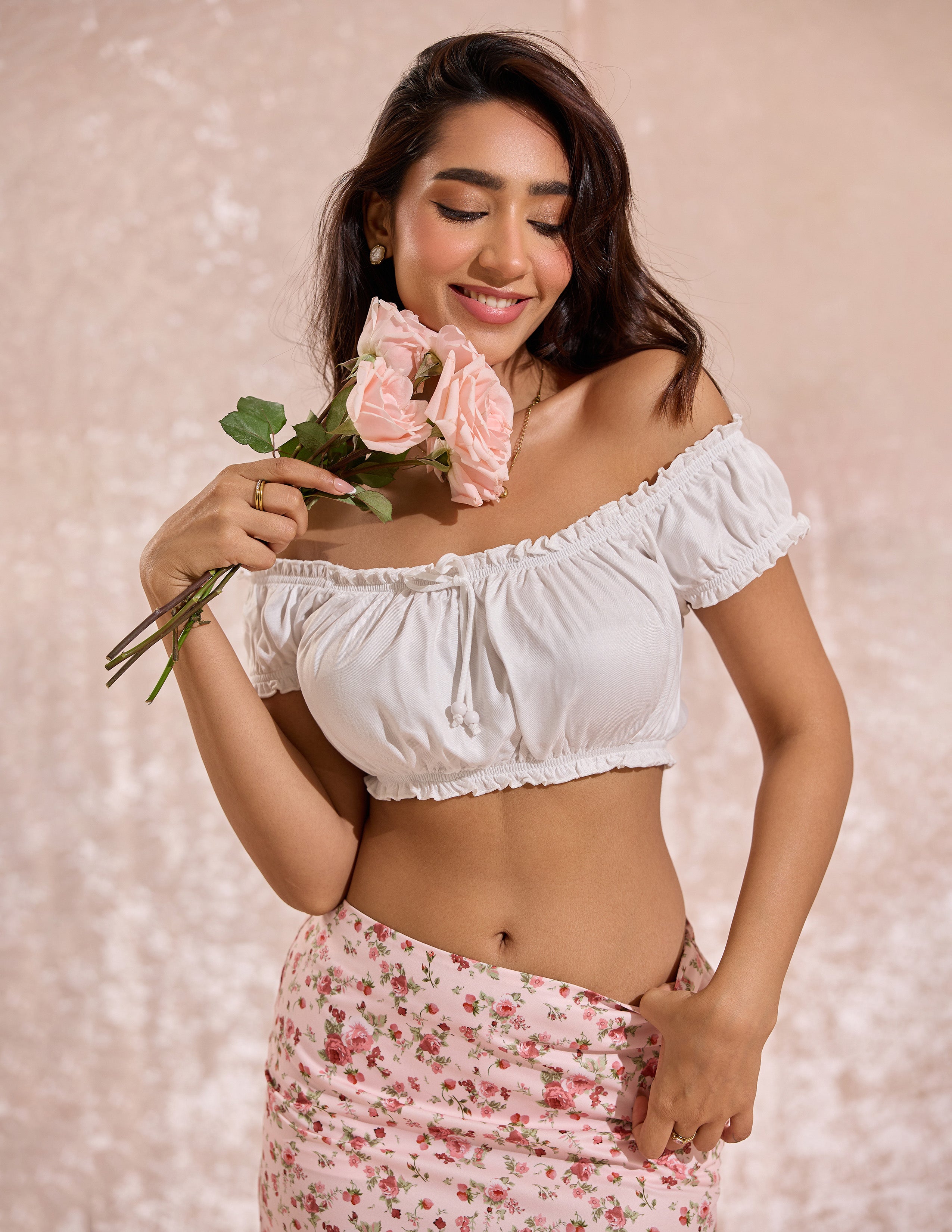 Front Tie Up Detailed Elasticated Bustier Top