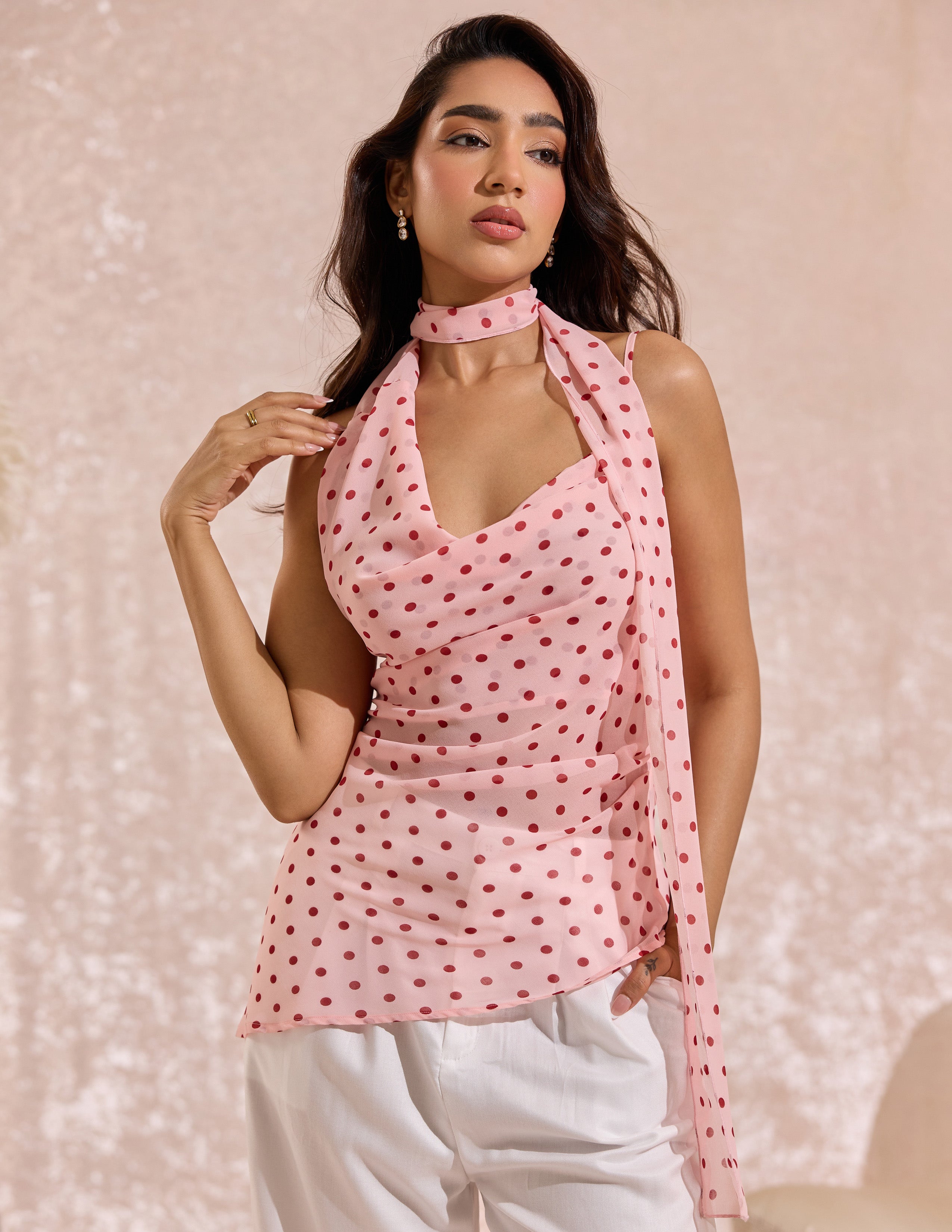 Front Cowl Neck Shawl Detailed Top