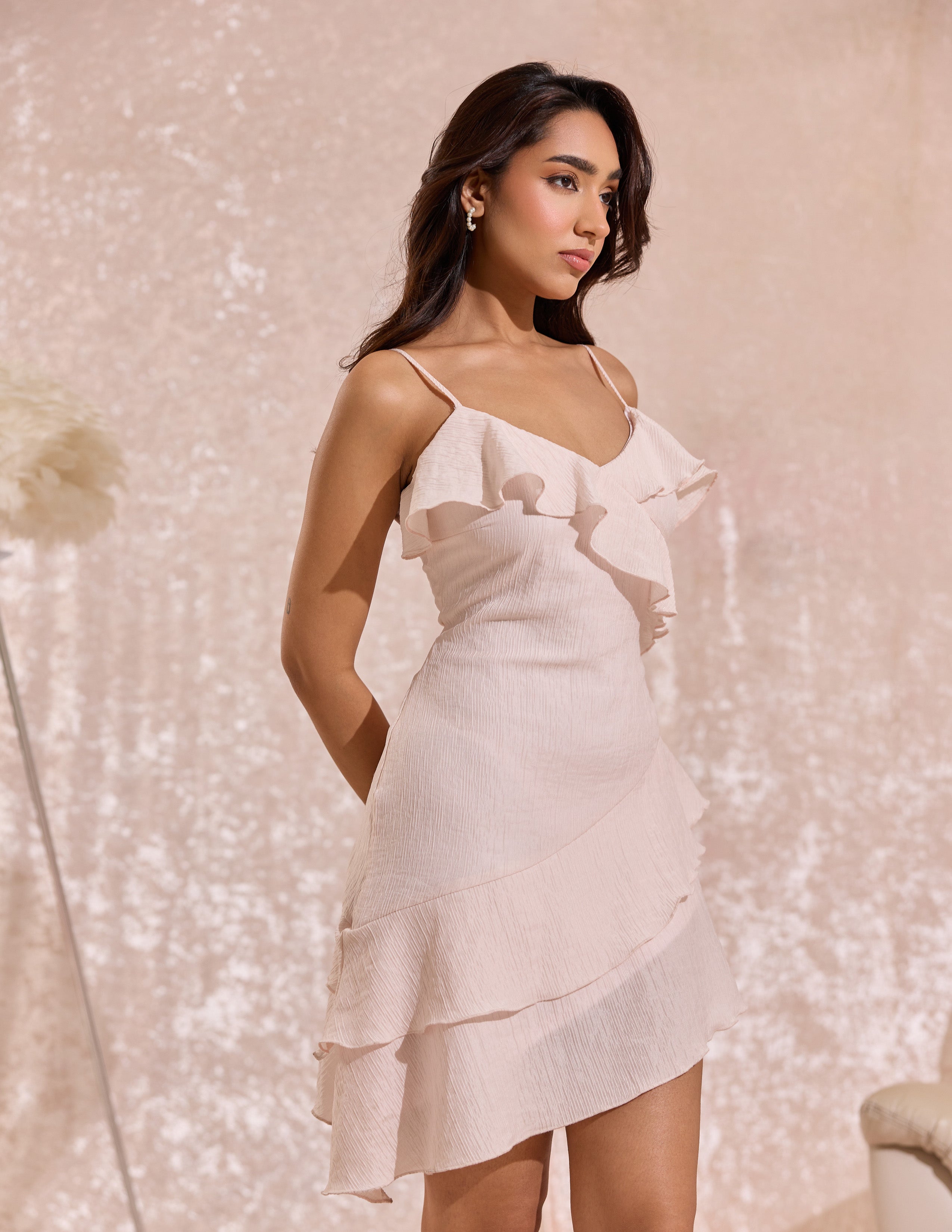 Asymetrical Frill Detailed Mini Dress