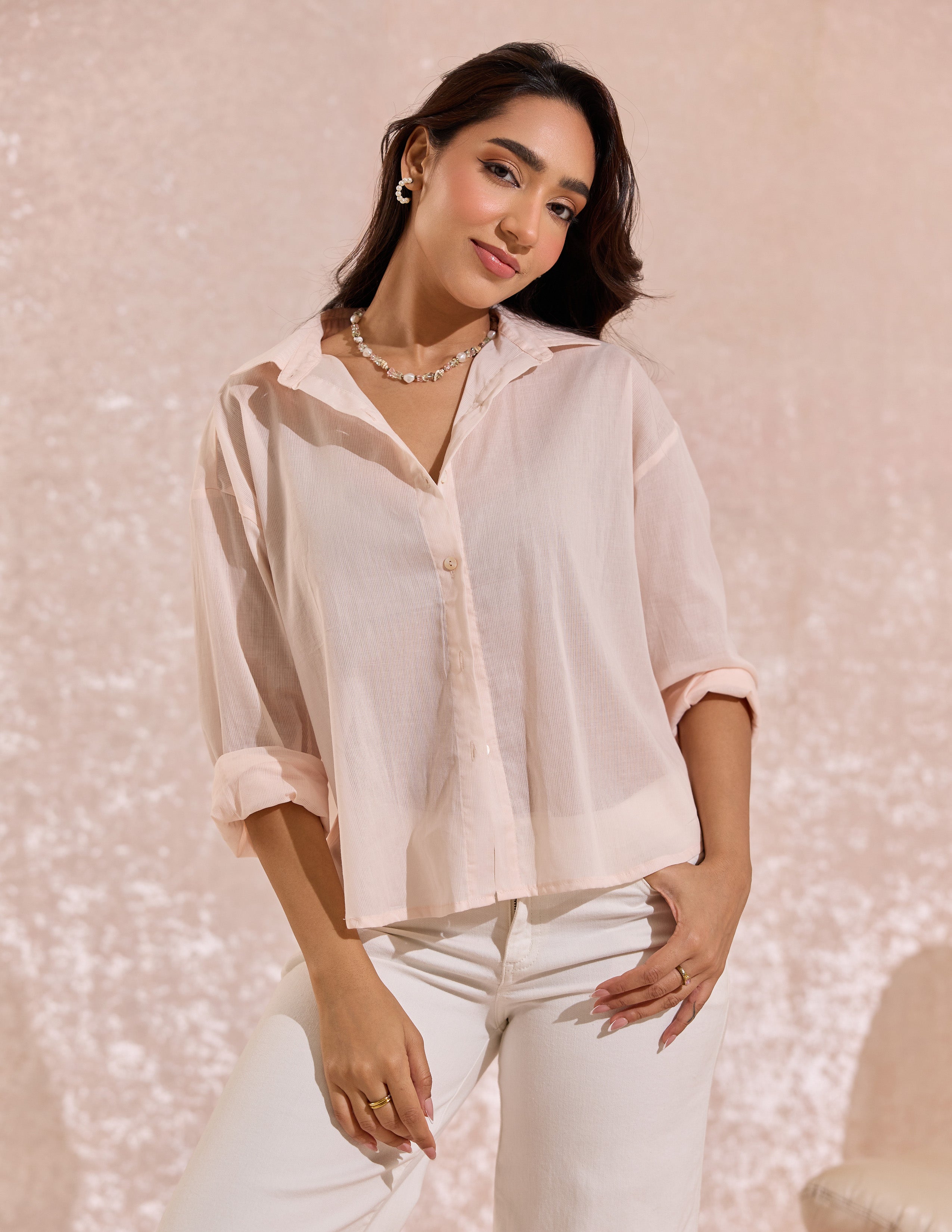 Collar Detailed Button Down Long Sleeved Top