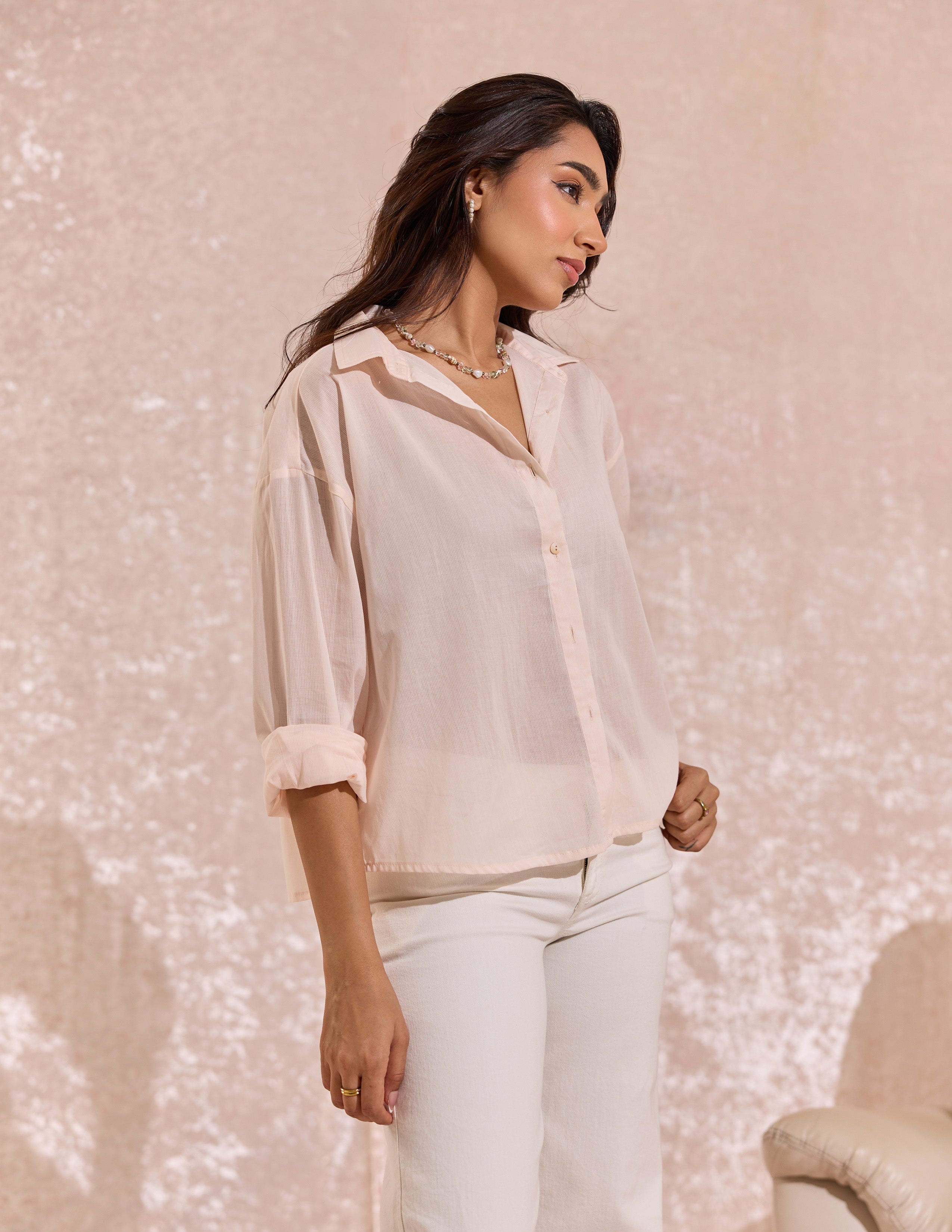 Collar Detailed Button Down Long Sleeved Top