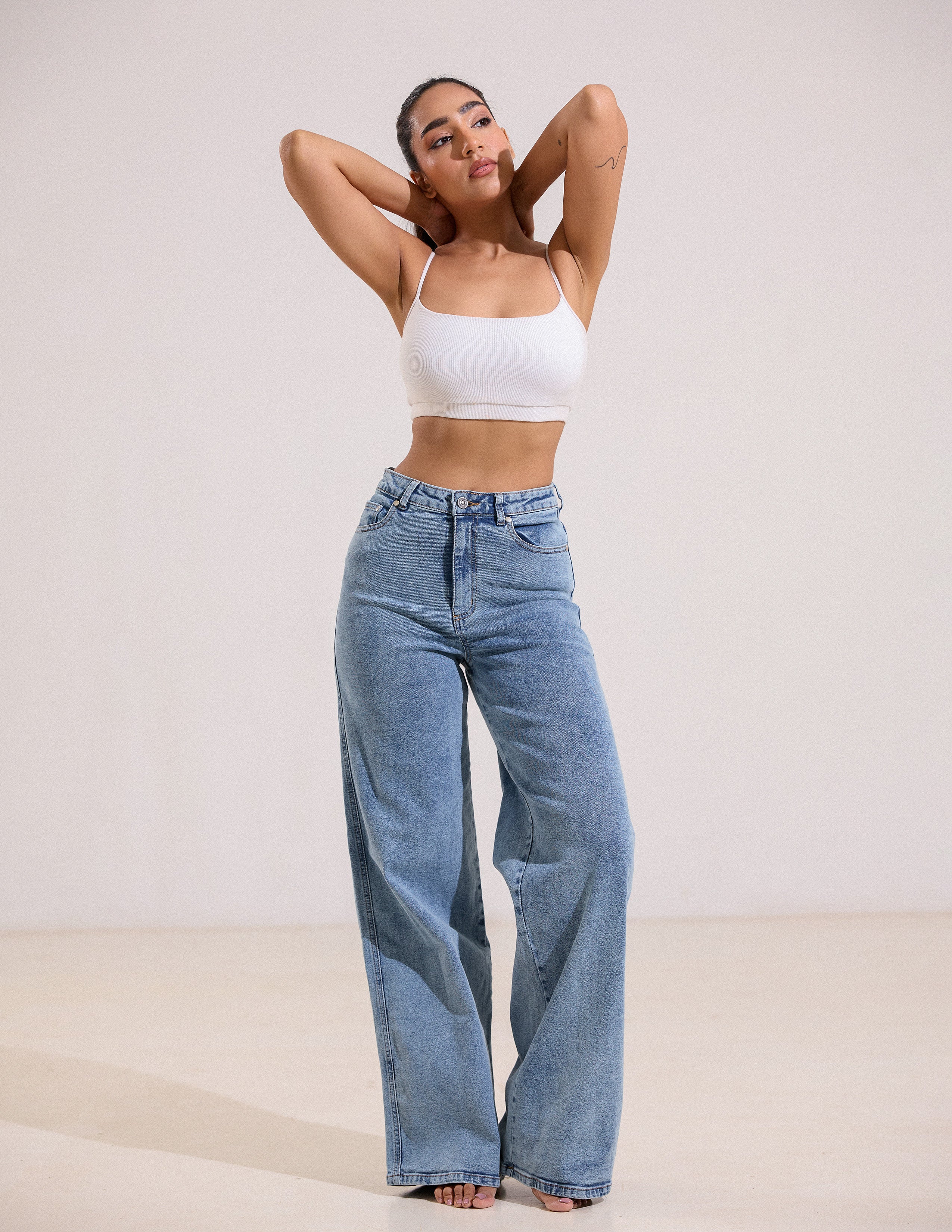 High Waist Wide Leg Acid Washed Jean