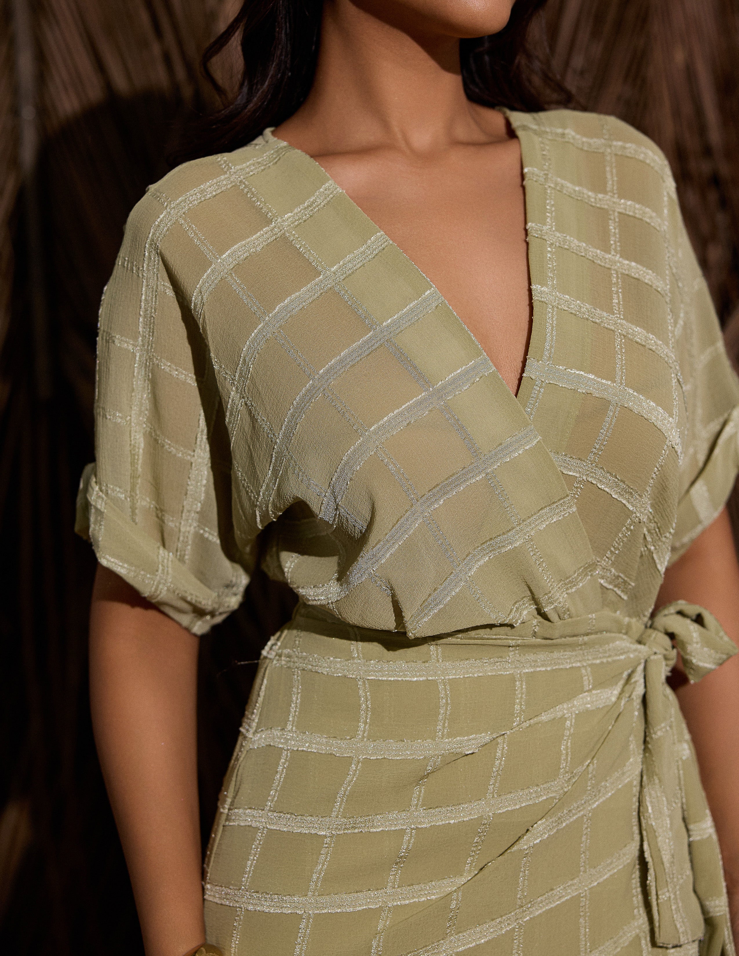 Mock Wrap Midi Dress