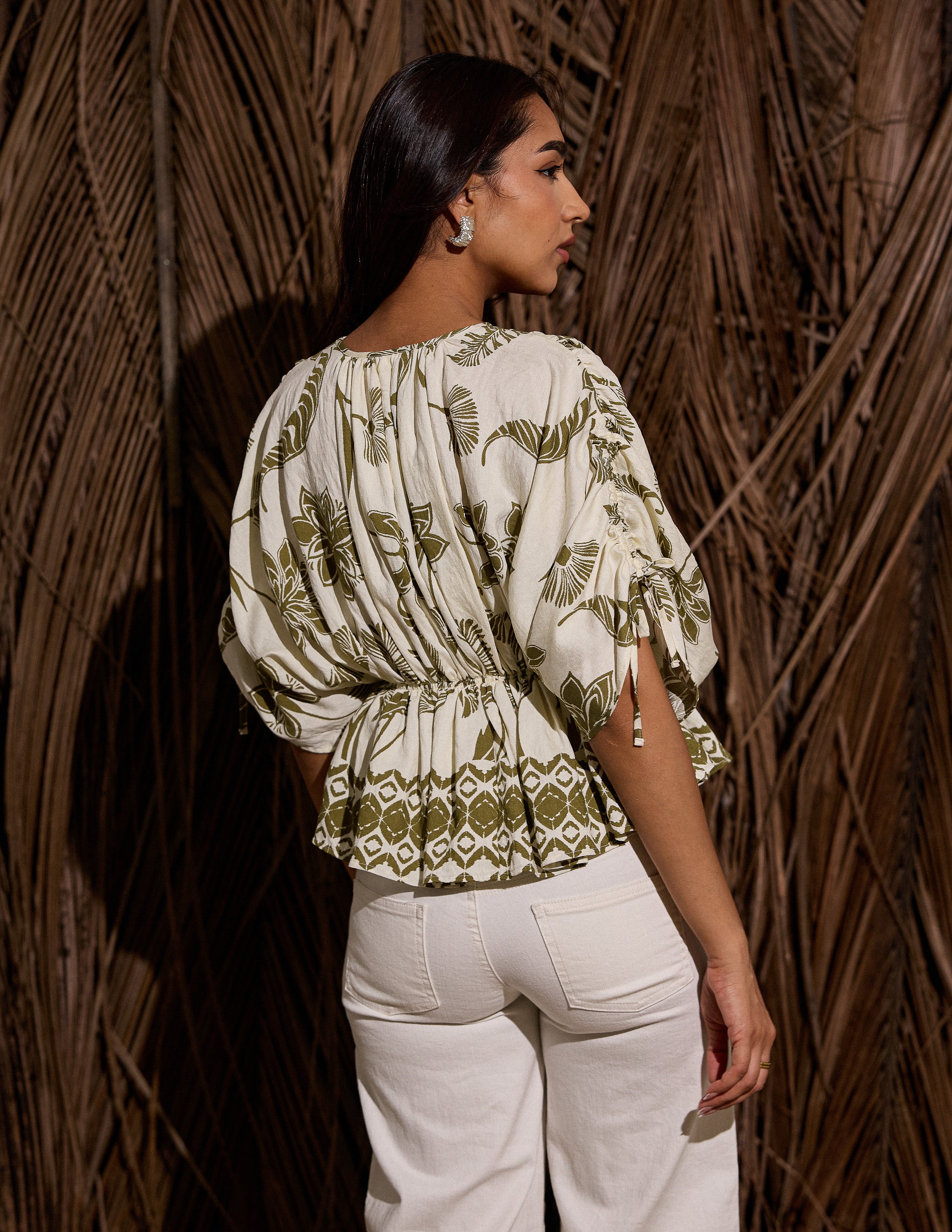 Printed Mock Wrap Top