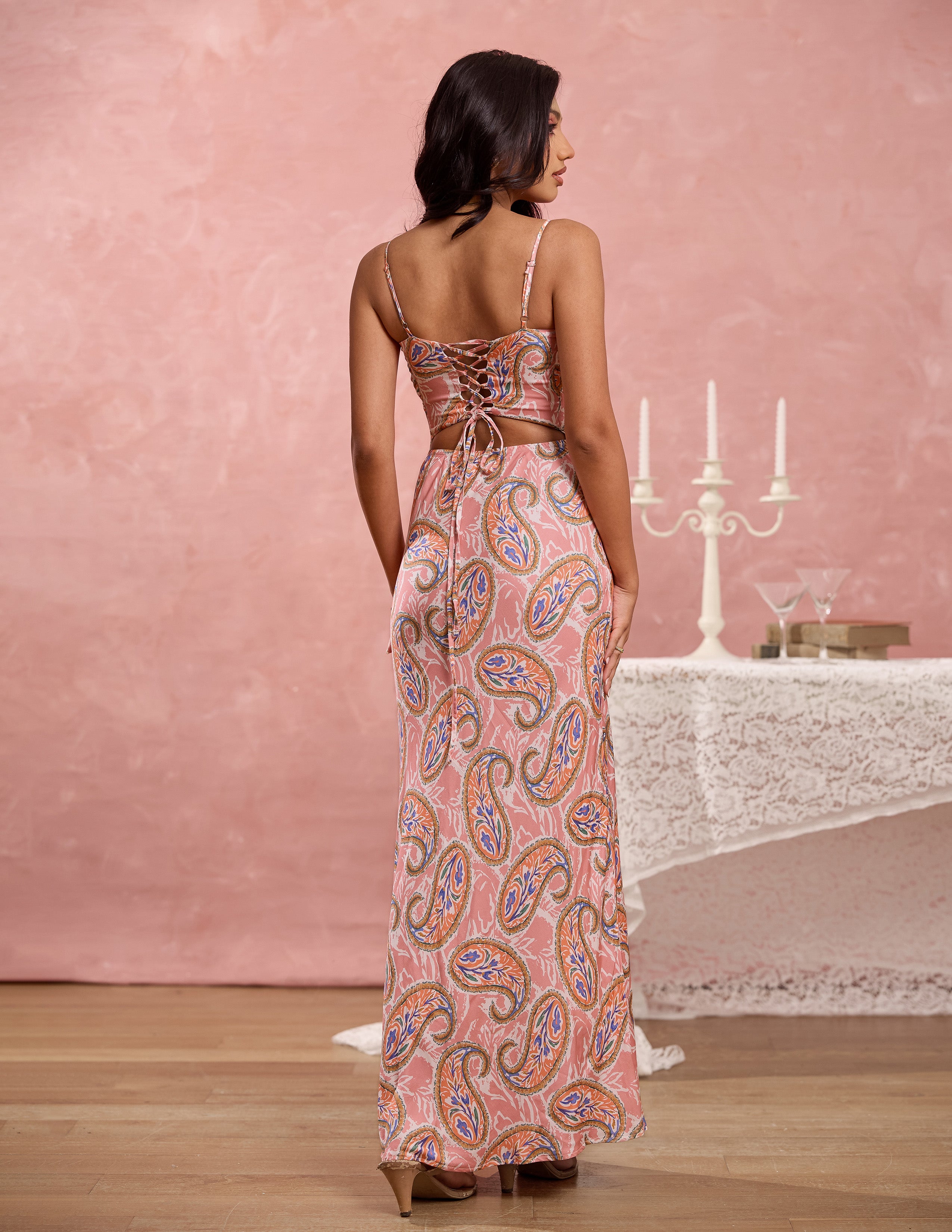 Bustier Detail Printed Maxi Dress