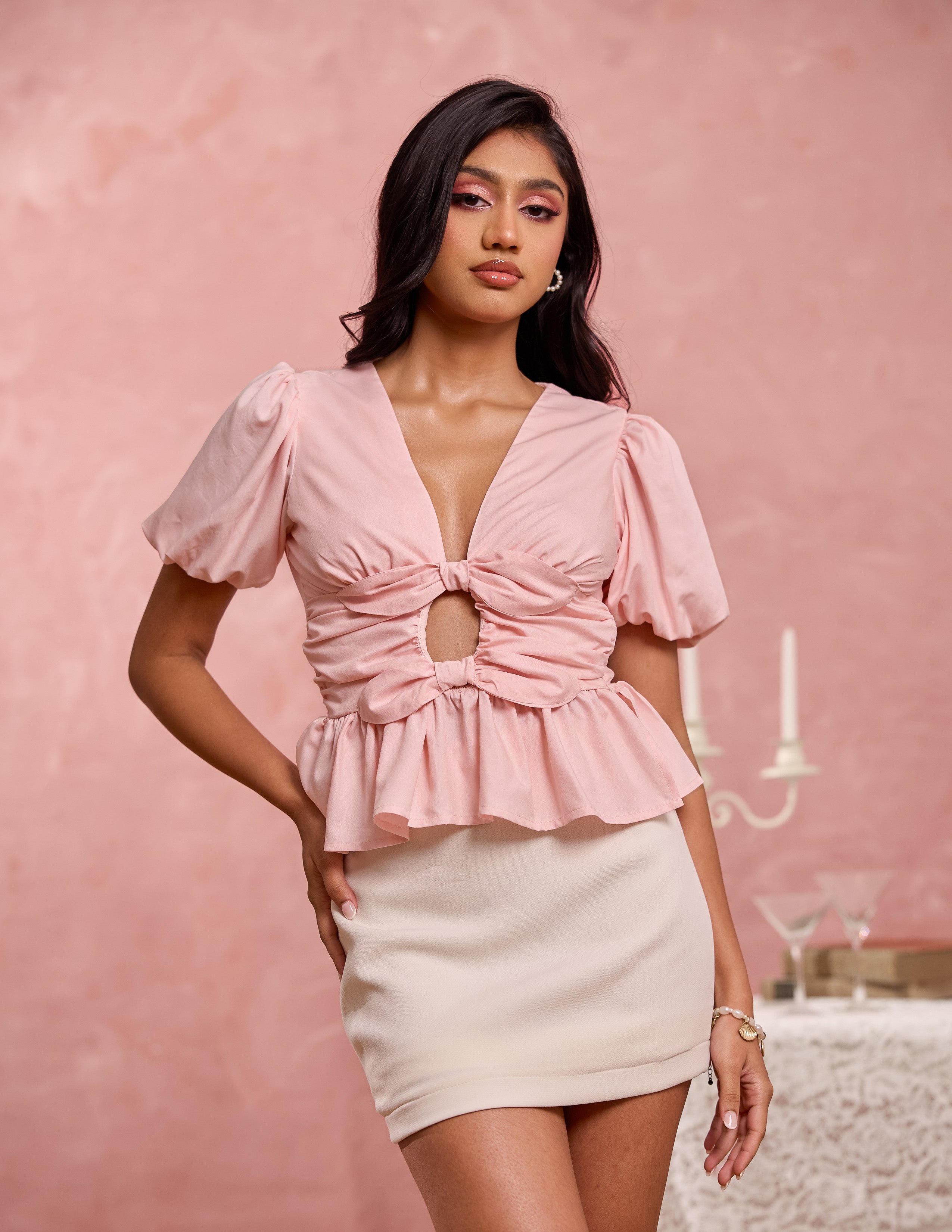 Bow Detailed Puff Sleeve Top